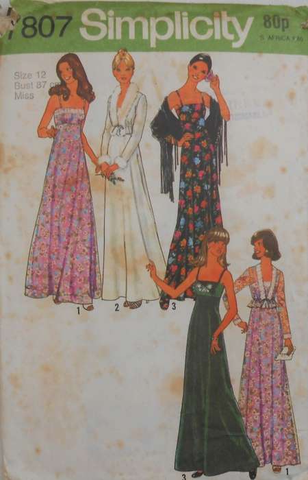 VINTAGE SIMPLICITY 7807 EVENING DRESS & UNLINED JACKET SIZE 12 BUST 87 CM-COMPLETE