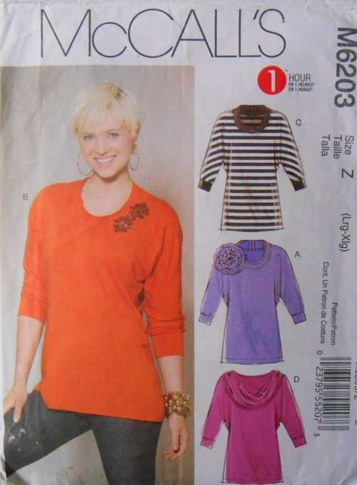 McCALLS M6203 TUNICS SIZE Z L-XL (16-22) COMPLETE-NO APPLIQUE FLOWER-CUT TO XL