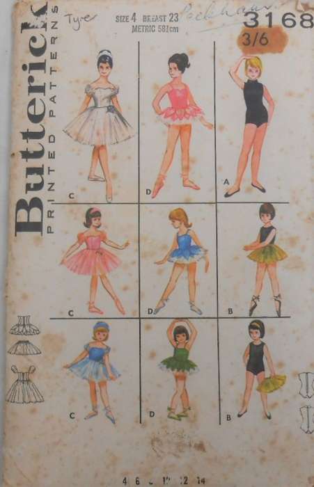 VINTAGE BUTTERICK 3168 SET OF GIRLS DANCING DRESSES  SIZE 4 YEARS BREAST 23 COMPLETE-UNCUT-F/FOLDED