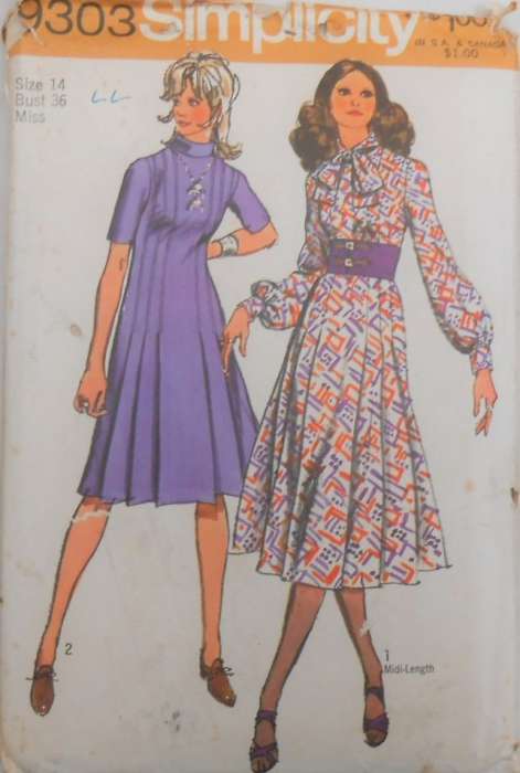 SIMPLICITY 9303  ONE PIECE DRESS SIZE 14 BUST 36 COMPLETE-UNCUT-F/FOLDED