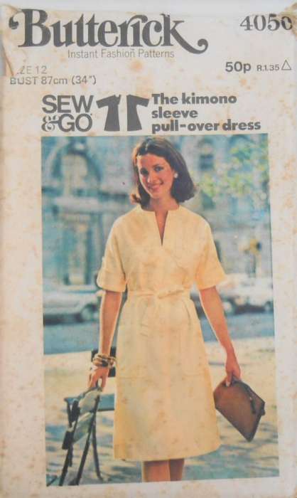VINTAGE BUTTERICK 4050 KIMONO SLEEVE PULLOVER DRESS SIZE 12 BUST 34/87 CM COMPLETE