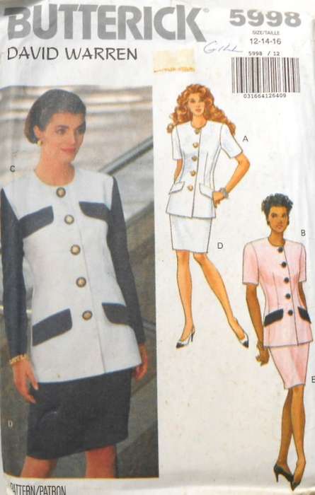BUTTERICK 5998 TOP & SKIRT SIZE 12-14-16 COMPLETE