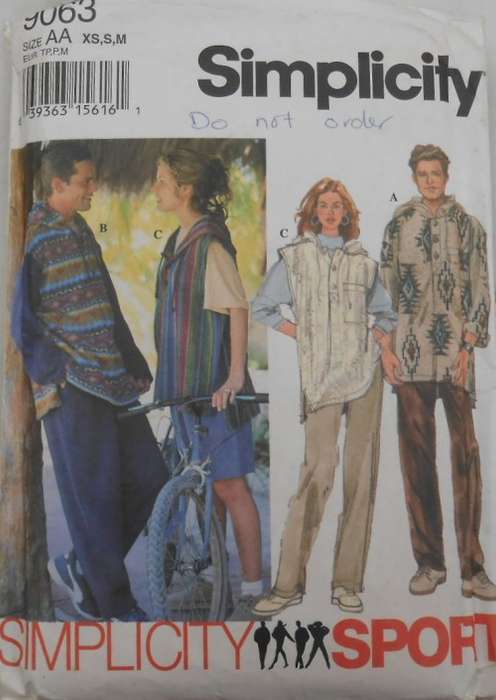 SIMPLICITY 9063 UNISEX TRACKSUIT PANTS/SHORTS- HOODIE SIZE XS-M (30-40) COMPLETE