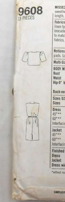 SIMPLICITY 9608 PULLOVER DRESS & JACKET SIZE HH 6-12 COMPLETE