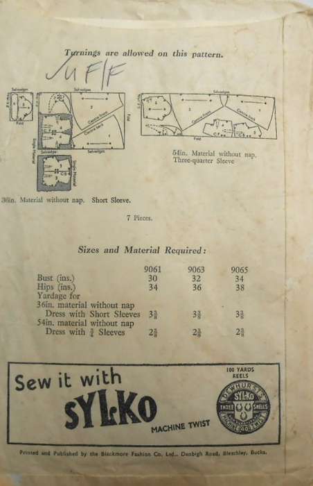 VINTAGE BLACKMORE PATTERN 9065 LADIES DRESS SIZE 34 BUST COMPLETE-UNCUT-F/FOLDED