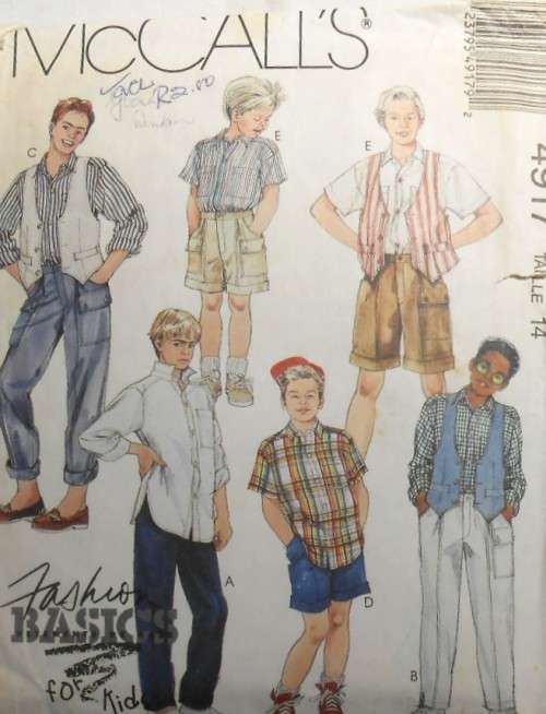 McCALLS 4917 BOYS WAISTCOAT-SHIRT-SHORTS-PANTS SIZE 14 YEARS -COMPLETE