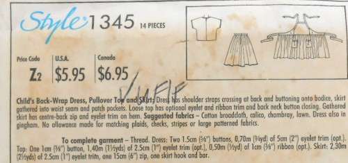 STYLE 1345 GIRLS BACK WRAP DRESS-TOP-SKIRT SIZE 4-5-6 YEARS COMPLETE-UNCUT-F/FOLDED
