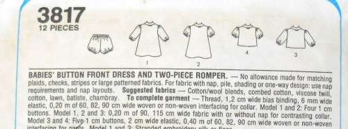 STYLE 3817 BABIES BUTTON FRONT DRESS & 2 PIECE ROMPER SIZE 12 MONTHS COMPLETE-PART CUT