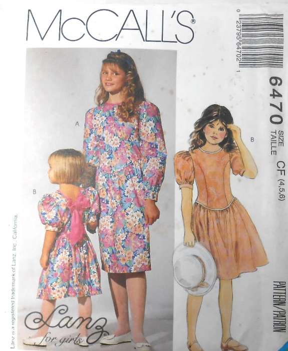 McCALLS 6470 GIRLS DROPPED WAIST DRESSES SIZE 7-8-10 YEARS COMPLETE-UNCUT-F/FOLDED