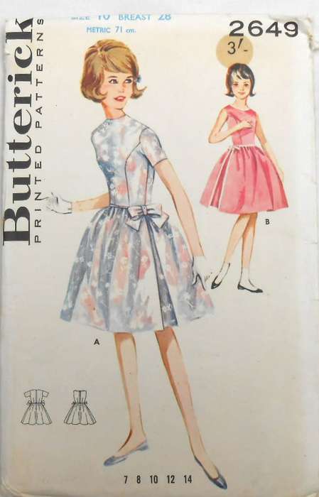 VINTAGE BUTTERICK 2649 GIRLS SIDE DETAILED DRESS SIZES 10 YEARS BREAST 28 COMPLETE-UNCUT-F/FOLDED