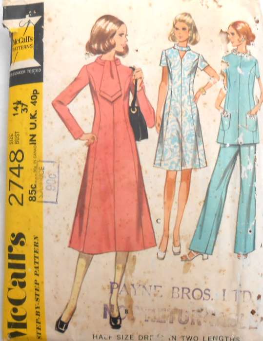 VINTAGE McCALLS 2748 DRESS-TOP-PANTS SIZE 14 1/2 BUST 37-SEE LISTING