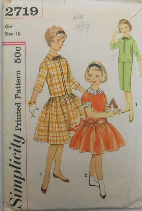 VINTAGE SIMPLICITY 2719 GIRLS DRESS WITH 2 SKIRTS+DETACHABLE COLLAR SIZE 10 YEARS COMPLETE