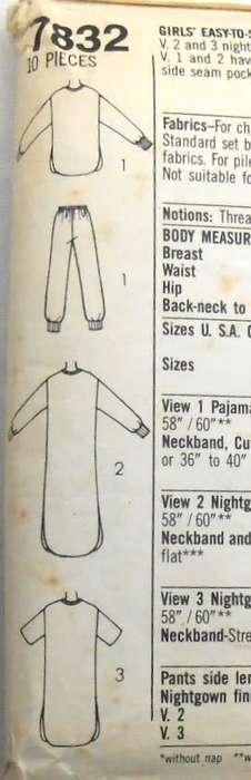 SIMPLICITY 7832 KIDS NIGHTGOWN & PJS  SIZE 12 - 14 YEARS COMPLETE-PARTCUT