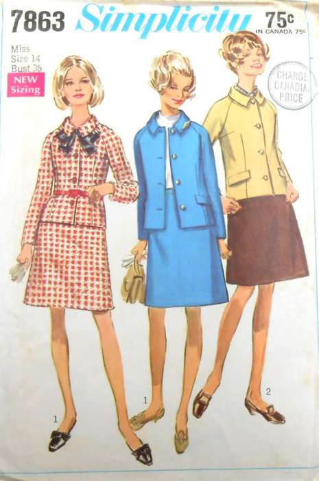 VINTAGE SIMPLICITY 7863 A-LINE SKIRT WITH LINED JACKET SIZE 14 BUST 36 COMPLETE-UNCUT-F/FOLDED