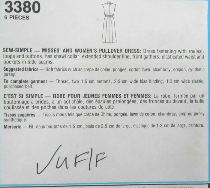 STYLE 3380 PULLOVER DRESS SIZE 12 BUST 87 CM COMPLETE-UNCUT-F/FOLDED