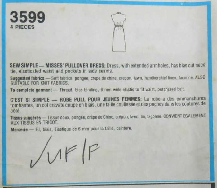 STYLE 3599 PULLOVER DRESS SIZE 12 COMPLETE-UNCUT-F/FOLDED