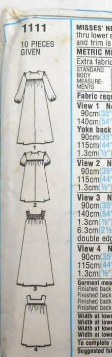 VINTAGE STYLE 1111 NEGLIGEE & NIGHTGOWN SIZE 16-BUST 97 CM-COMPLETE-PART CUT
