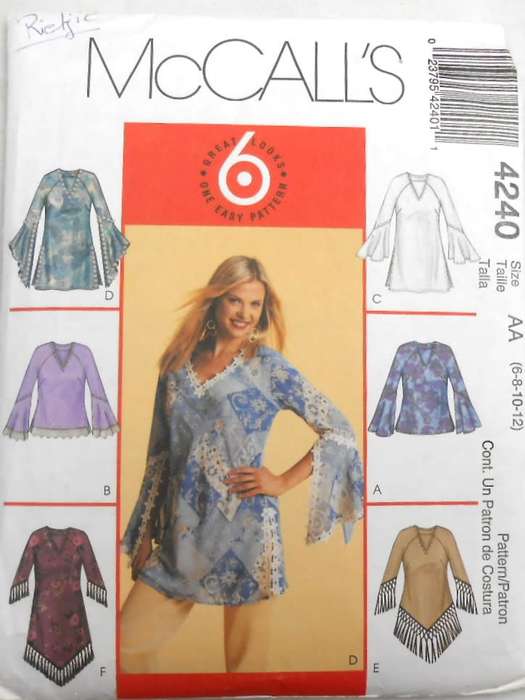 McCALLS 4240 STUNNING TOPS & TUNICS SIZE 6- 8-10-12 COMPLETE-MOSTLY UNCUT