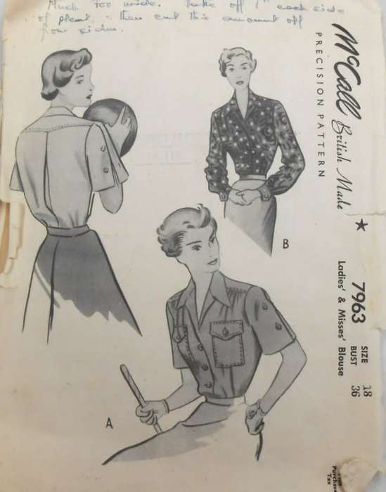V/VINTAGE McCALLS 7963 LADIES BLOUSE SIZE 18 BUST 36 COMPLETE-ZIPLOC BAG