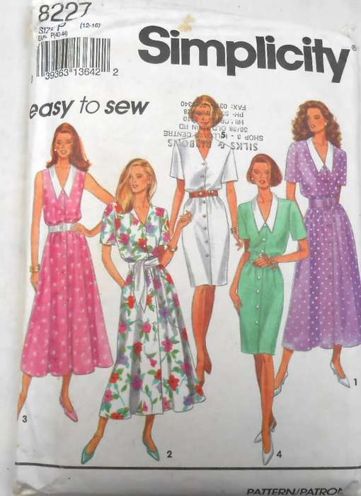 SIMPLICITY 8227 DRESS WITH SLIM OR FLARED SKIRT SIZE P 12-18 SEE LISTING