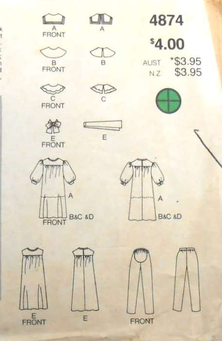 BUTTERICK 4874 MATERNITY DRESS-TUNIC-DETACHABLE COLLARS-PANTS SIZE 12 COMPLETE