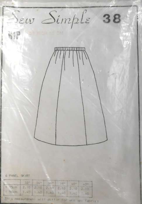 SEW SIMPLE 38 SIX PANEL SKIRT SIZE HIP 38/97 CM COMPLETE