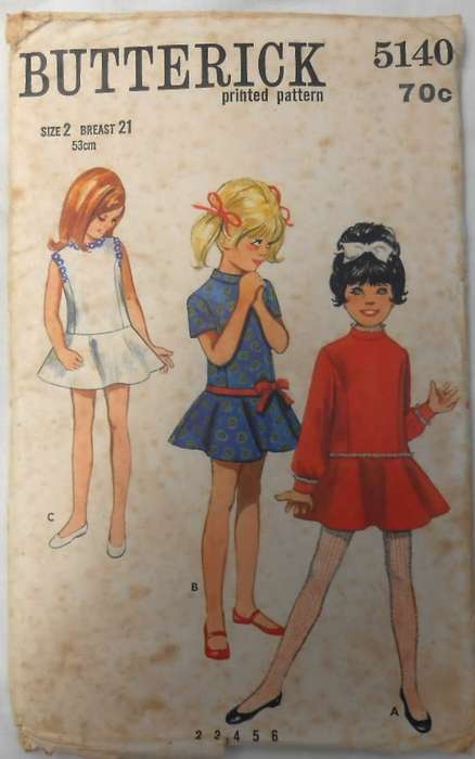 VINTAGE BUTTERICK 5140 GIRLS ONEPIECE DRESS SIZE 2 YEARS BREAST 21 COMPLETE-UNCUT-F/FOLDED