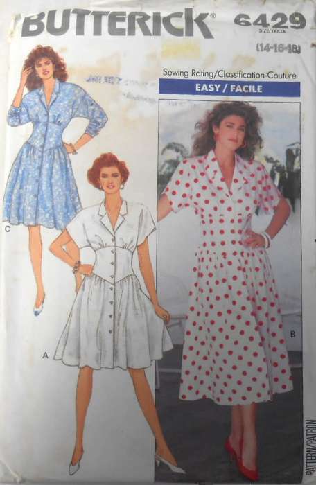 BUTTERICK 6429  DRESS WITH FLARED SKIRT SIZE 14-16-18 COMPLETE-UNCUT-F/FOLDED