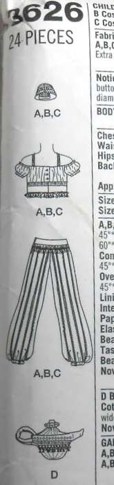 SIMPLICITY COSTUMES 3626-BELLY DANCER COSTUMES SIZE SEE LISTING FOR SIZING COMPLETE-PART CUT
