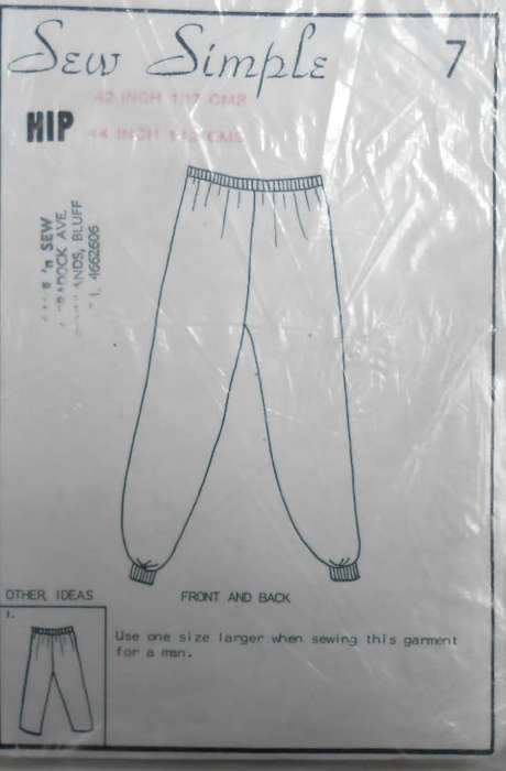 SEW SIMPLE PATTERNS #7  TRACKSUIT PANTS SIZE 3 YEARS
