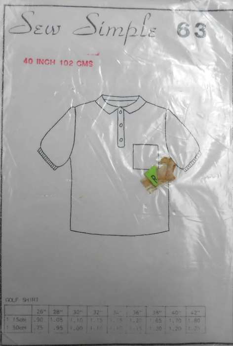 SEW SIMPLE PATTERNS 63  GOLF SHIRT SIZE 40 OR 102 CM