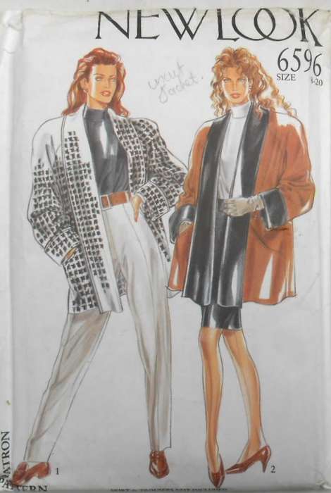 NEW LOOK PATTERNS 6596 COAT WITH FOLD-OVER COLLAR & CUFFS SIZE 8-20 COMPLETE-UNCUT-F/FOLDED
