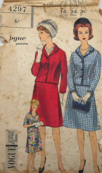 VINTAGE VOGUE 4297 SUIT-JACKET-SKIRT SIZE 14 BUST 34 COMPLETE-ZIPLOC