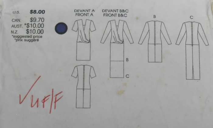 VOGUE 9496 SEMI FITTED STRAIGHT DRESS WITH DRAPE SIZE 16 COMPLETE-UNCUT-F/FOLDED