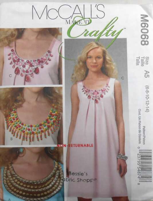 McCALLS M 6068 DRESS & NECKLACES SIZE 6-8-10-12-14 COMPLETE-CUT TO SIZE 14