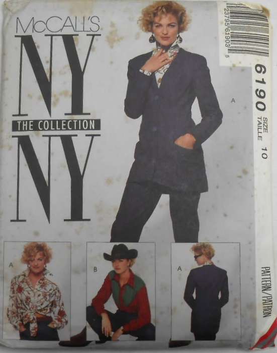 McCALLS 6190 UNLINED JACKET-SHIRT & PANTS SIZE 10 COMPLETE-UNCUT-F/FOLDED