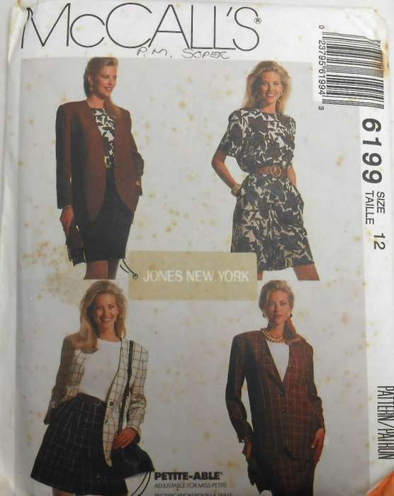 McCALLS 6199 LINED JACKET-TOP-SKIRT-SHORTS SIZE 12 COMPLETE-UNCUT-F/FOLDED