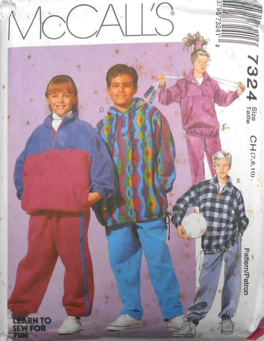 McCALLS 7324 GIRLS & BOYS TRACKSUITS-TOPS & PULLON PANTS SIZE7-8-10 YEARS COMPLETE-CUT TO SIZE 10