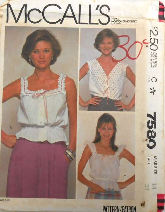 McCALLS 7580 LADIES CAMISOLE SIZE 14 BUST 36 COMPLETE-UNCUT-F/FOLDED