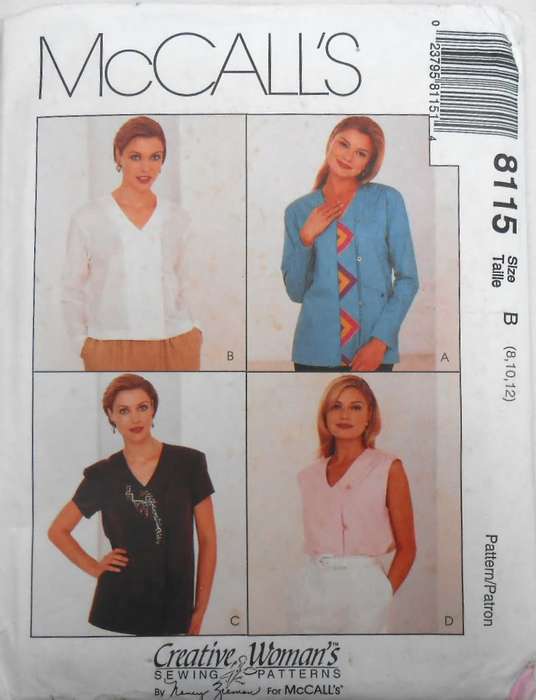 McCALLS 8115 BLOUSES IN 2 LENGTHS SIZE 8-10-12 COMPLETE-UNCUT-F/FOLDED