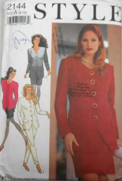 STYLE 2144 LINED COLLARLESS JACKET-SKIRT-PANTS SIZE 6-18 -SEE LISTING