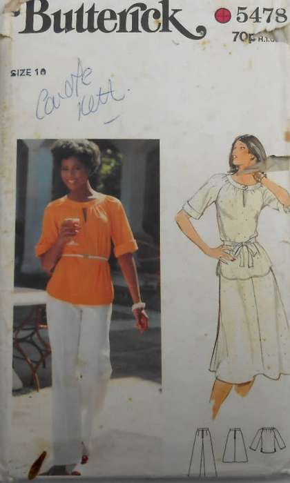 BUTTERICK 5478  TOP-SKIRT-PANTS-BELT SIZE 10 COMPLETE-MOSTLY UNCUT