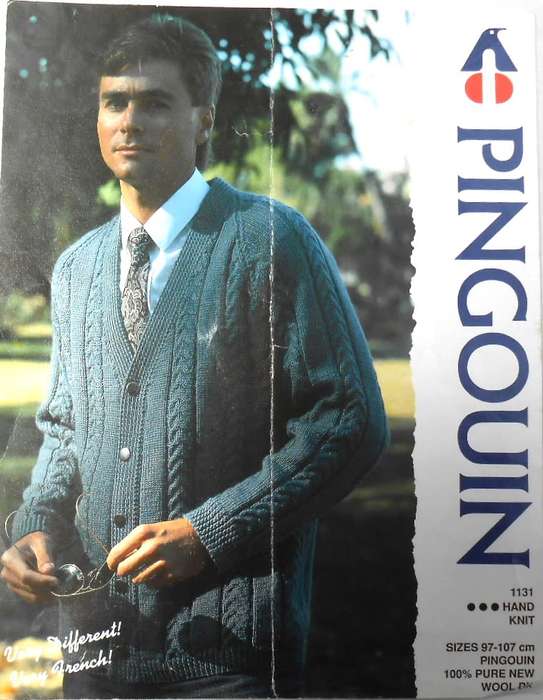 PINGOUIN 1131 MEN`S CARDIGAN WITH CABLE PATTERN -SIZES 97 CM  - 107 CM BUST