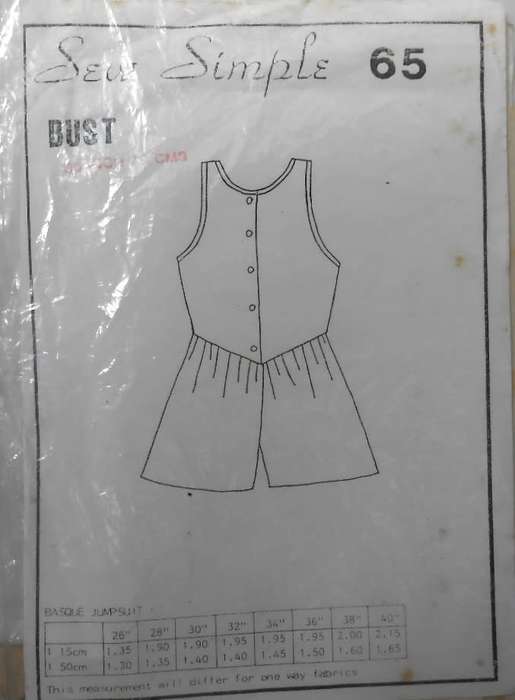 SEW SIMPLE 65 BASQUE JUMPSUIT SIZE 30 76 CM
