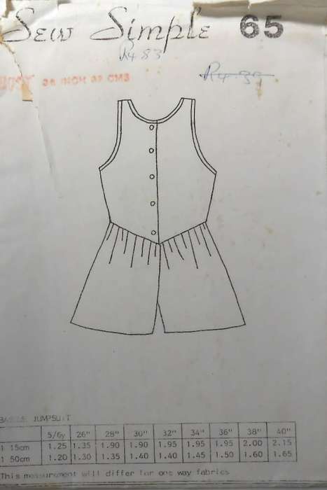 SEW SIMPLE 65 BASQUE JUMPSUIT SIZE 36 92 CM