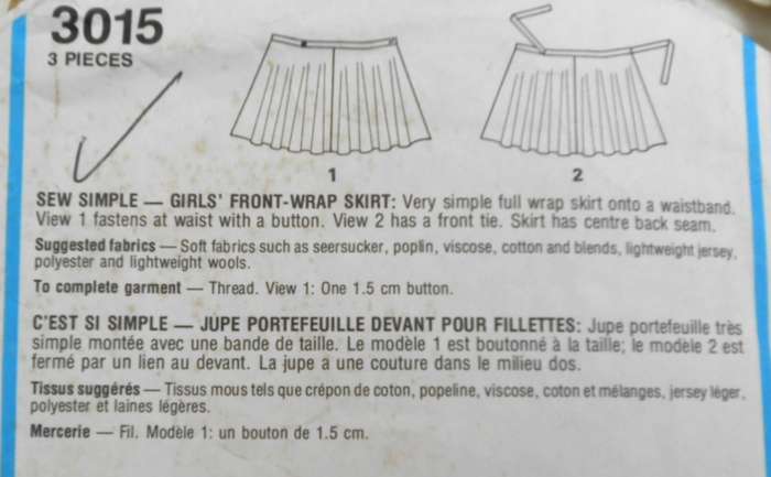 STYLE 3015 GIRLS FRONT WRAP SKIRT  SIZE 7-8-10-12 YEARS COMPLETE