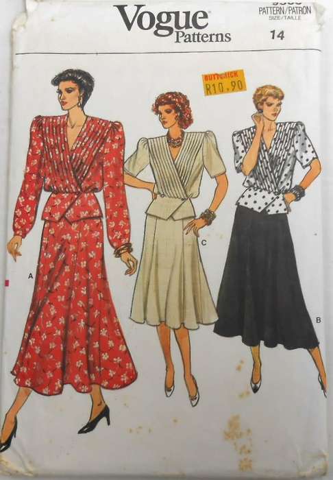 VOGUE 9568 TOP & SKIRT SIZE 14 COMPLETE