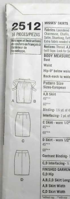 SIMPLICITY 2512- SET OF SKIRTS-SIZE 4-6-8-10-12 COMPLETE-UNCUT-F/FOLDED
