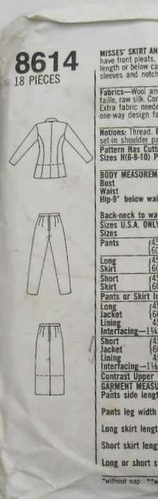 SIMPLICITY 8614SKIRT-LINED JACKET-PANTS SIZE 12-16 SEE LISTING