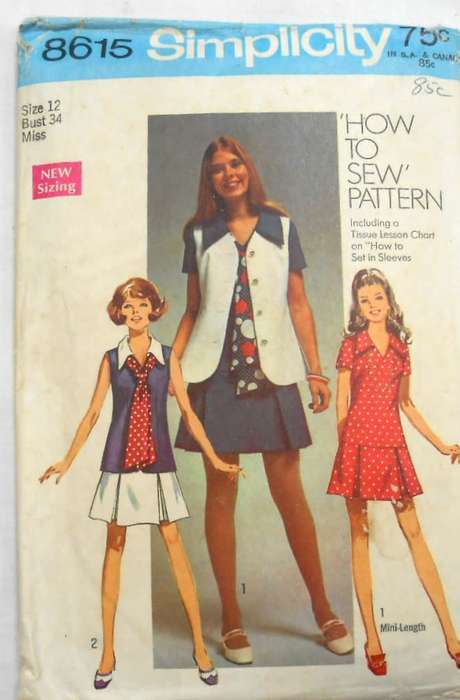 SIMPLICITY 8615 DRESS-VEST-TIE SIZE 12 BUST 34- COMPLETE